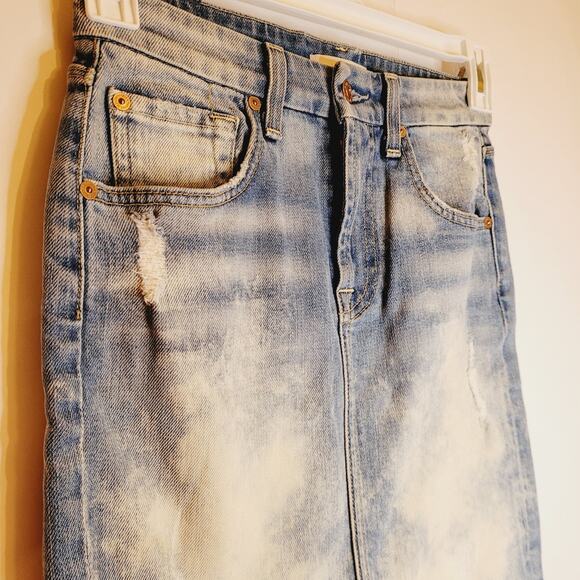 7 for All Mankind denim bleach washed pencil skirt retro Y2K size 24 - Picture 5 of 9